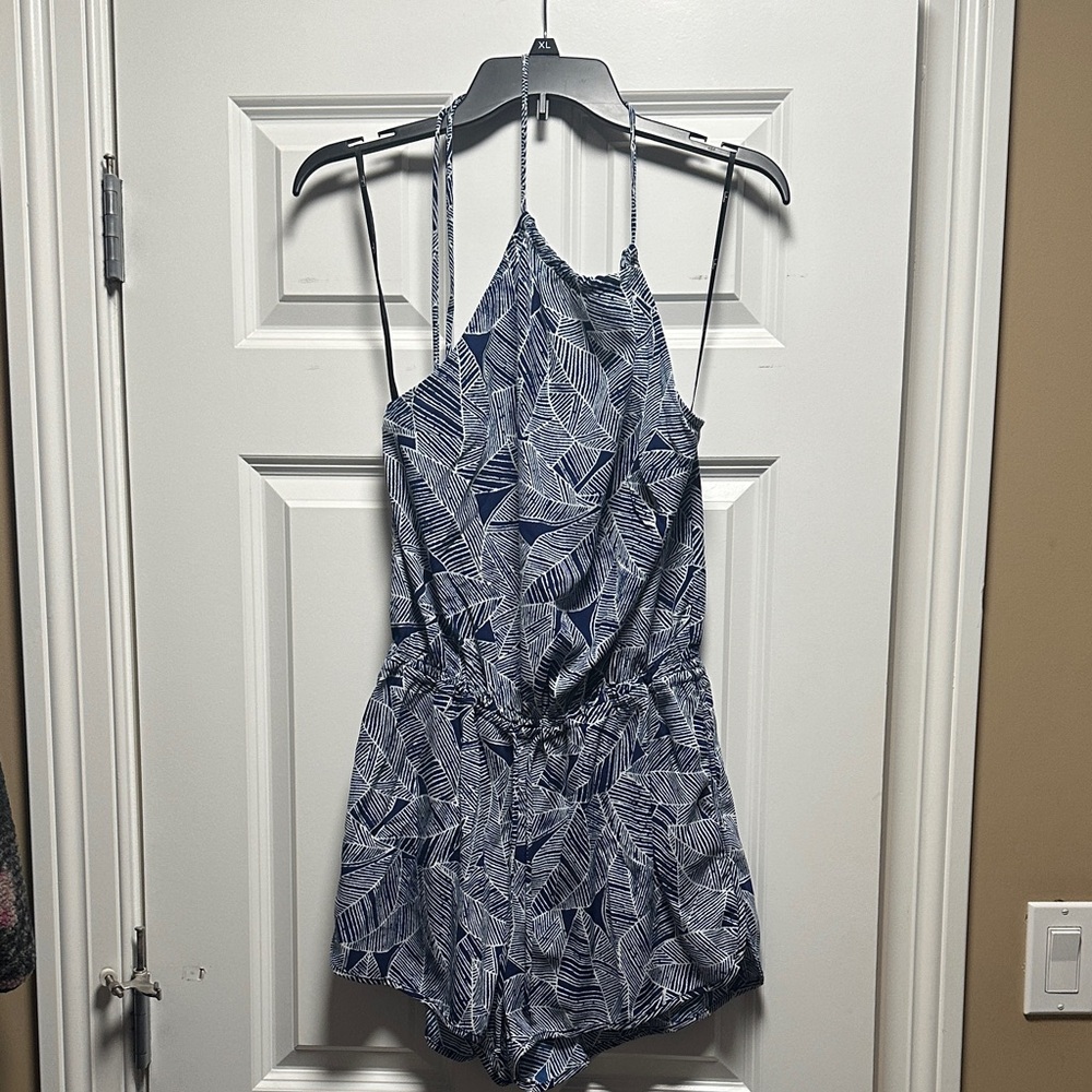 Lulu's Navy Leaf Print Kids Romper